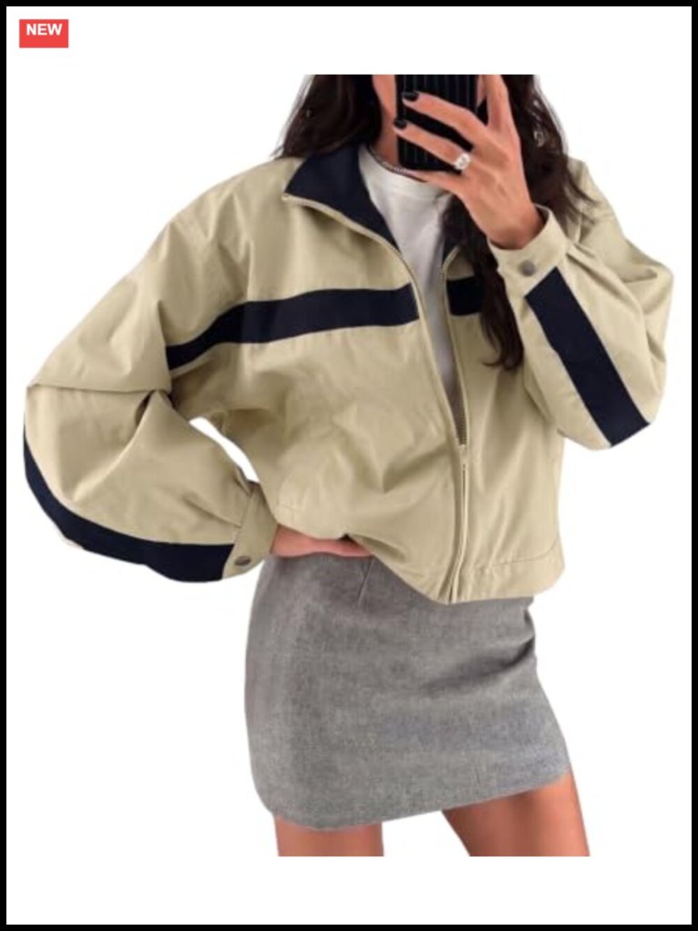 Women's Cropped Zip Up Windbreaker Jacket Lightweight Casual Coat